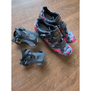 Speed Cycling Shoes Pink Grey Camo Road Bike Spin Shoes with Toe Cages Size 47